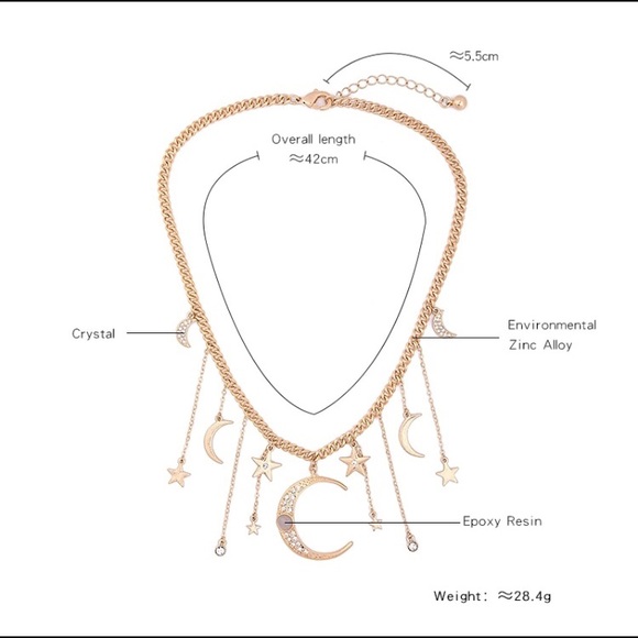 Moon Stars Statement Party Club Necklace - Picture 5 of 6